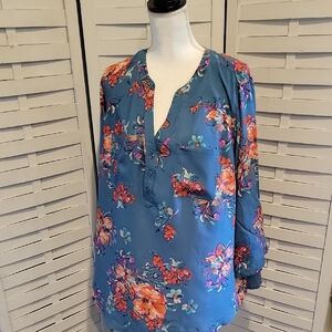 Torrid Floral Blouse in Blue and Orange